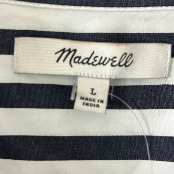 Madewell Women's Y-Neck Button Up Navy Striped Shirt Blouse L Large New - Picture 10 of 12